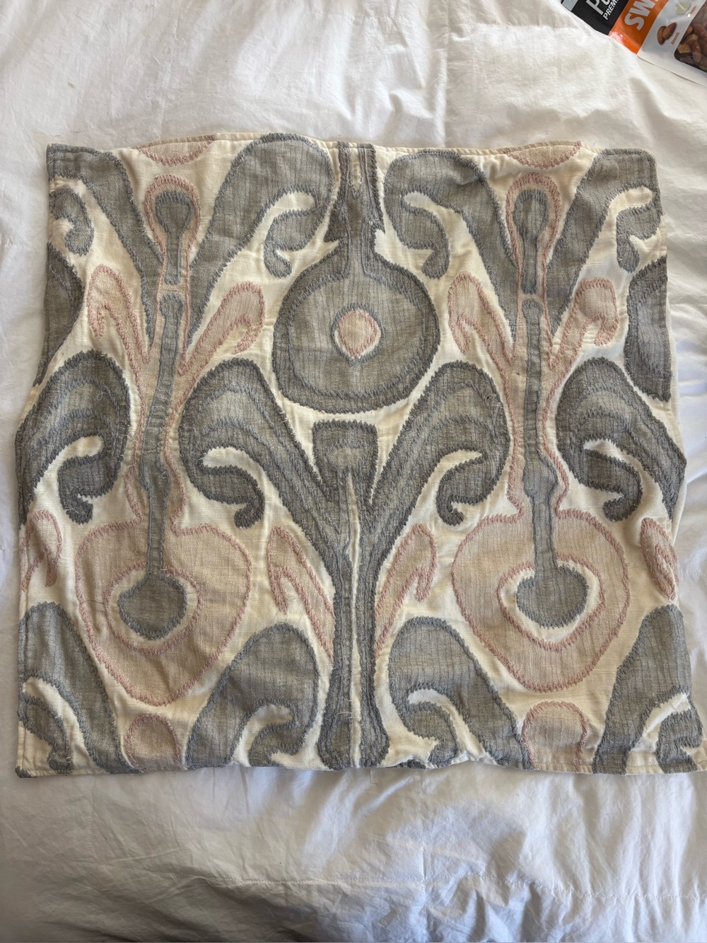 Cream, Gray and Tan Embroidered Accent Pillow Cover
